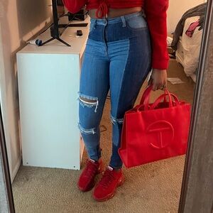 ⚠️ CLEARANCE 
Blue Distressed Denim Colorblock Women Jeans